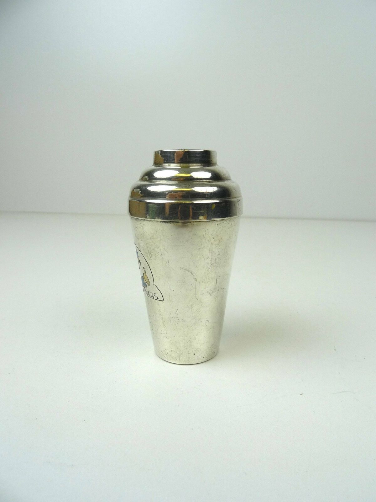 Rare Art Deco Silver Plate Enamel Donald Duck Mickey Shaker France 1930 photo vinterior