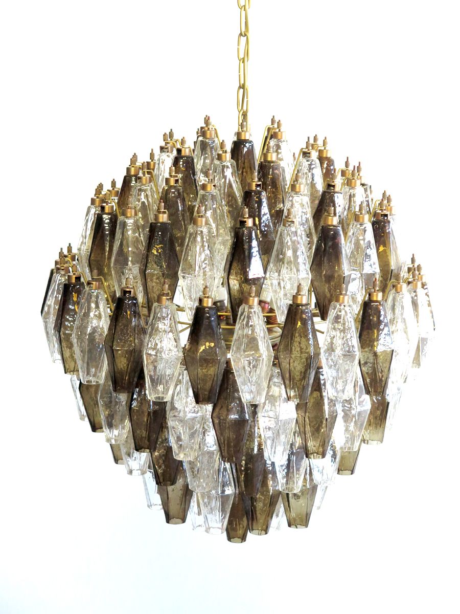 Amazing Spherical Murano Poliedri Candelier   140 Poliedri Trasparent And Smoked photo Lighting