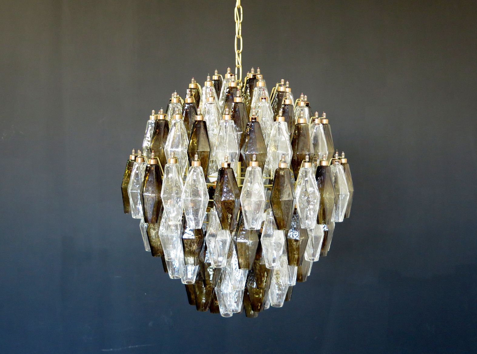 Amazing Spherical Murano Poliedri Candelier   140 Poliedri Trasparent And Smoked