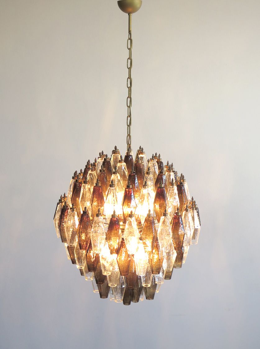 Lighting Amazing Spherical Murano Poliedri Candelier   140 Poliedri Trasparent And Smoked photo