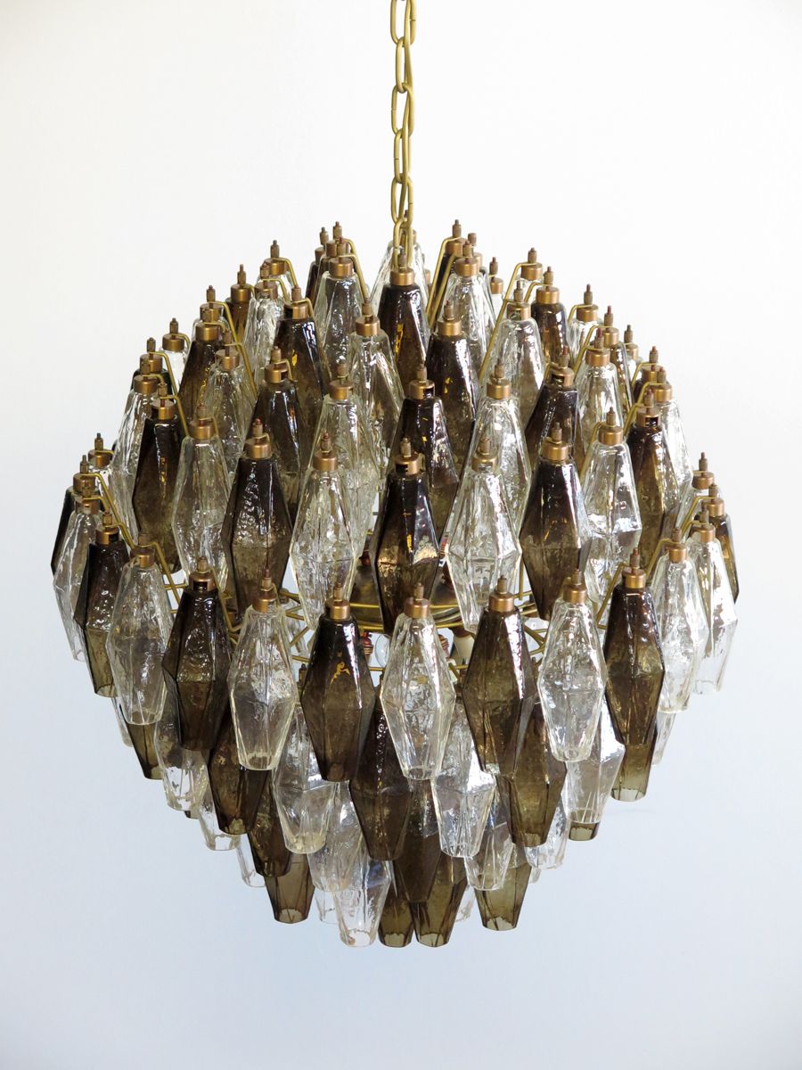 photo vinterior Amazing Spherical Murano Poliedri Candelier   140 Poliedri Trasparent And Smoked