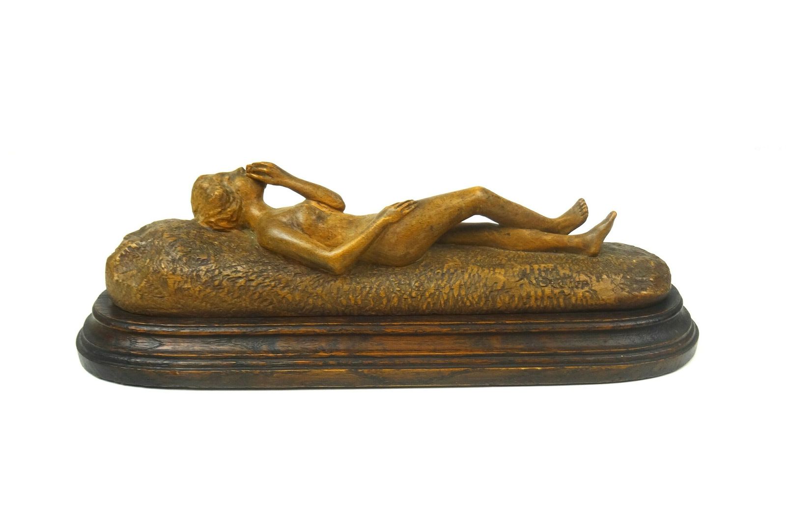 photo furniture Antiek Oostenrijks Houten Sculptuur Van Naakte Vrouw Met Rozen, Handgesneden, Art Nouveau, Ca. 1890, Gesigneerd A. Stejer