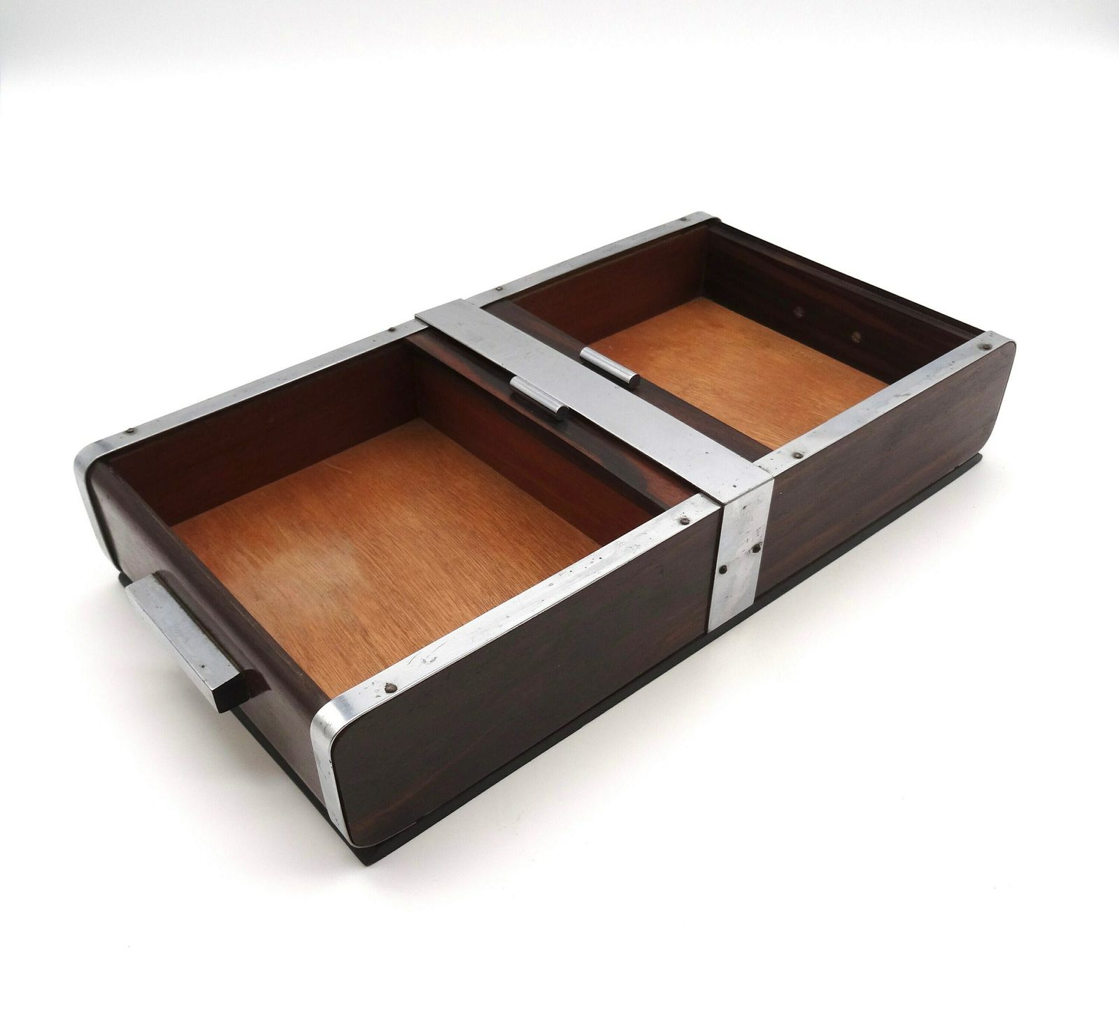Rare Art Deco Double Roll Top Jewelry Box 1930 photo vinterior