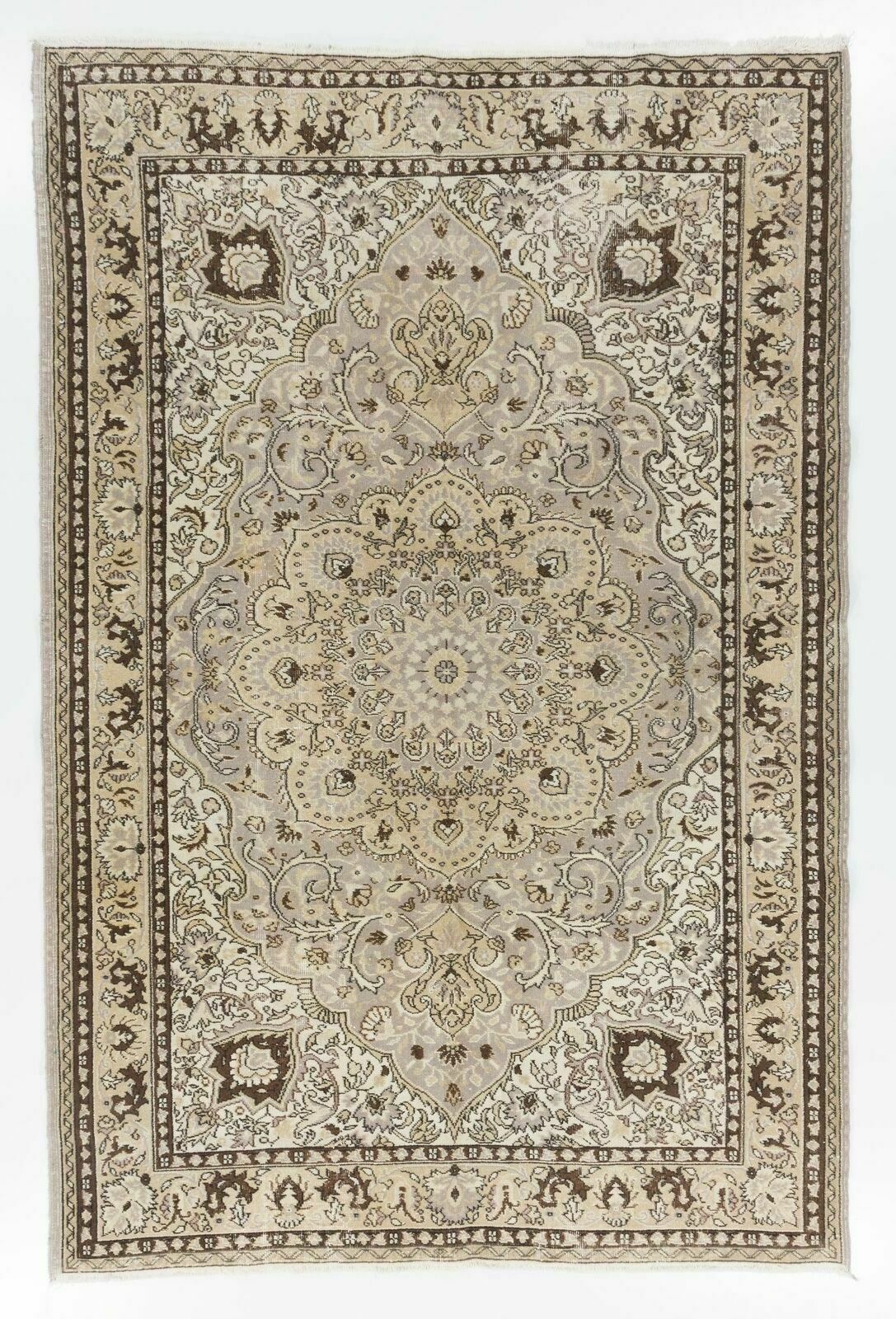 6.8x10 Ft Authentic Vintage Anatolian Oushak Rug. Hand Knotted Wool Carpet