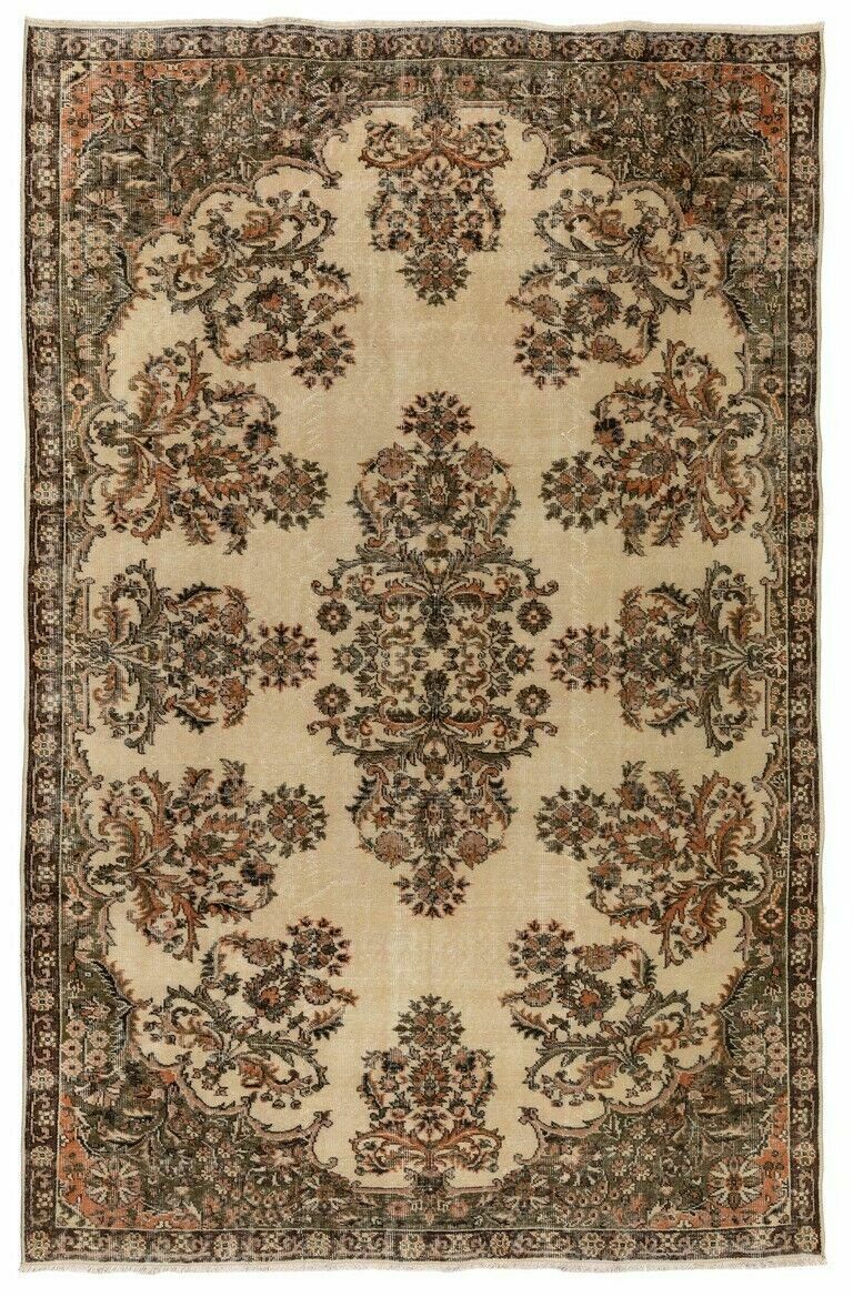 7x10 Ft Vintage Floral Design Central Anatolian Rug, Hand Knotted Wool Carpet