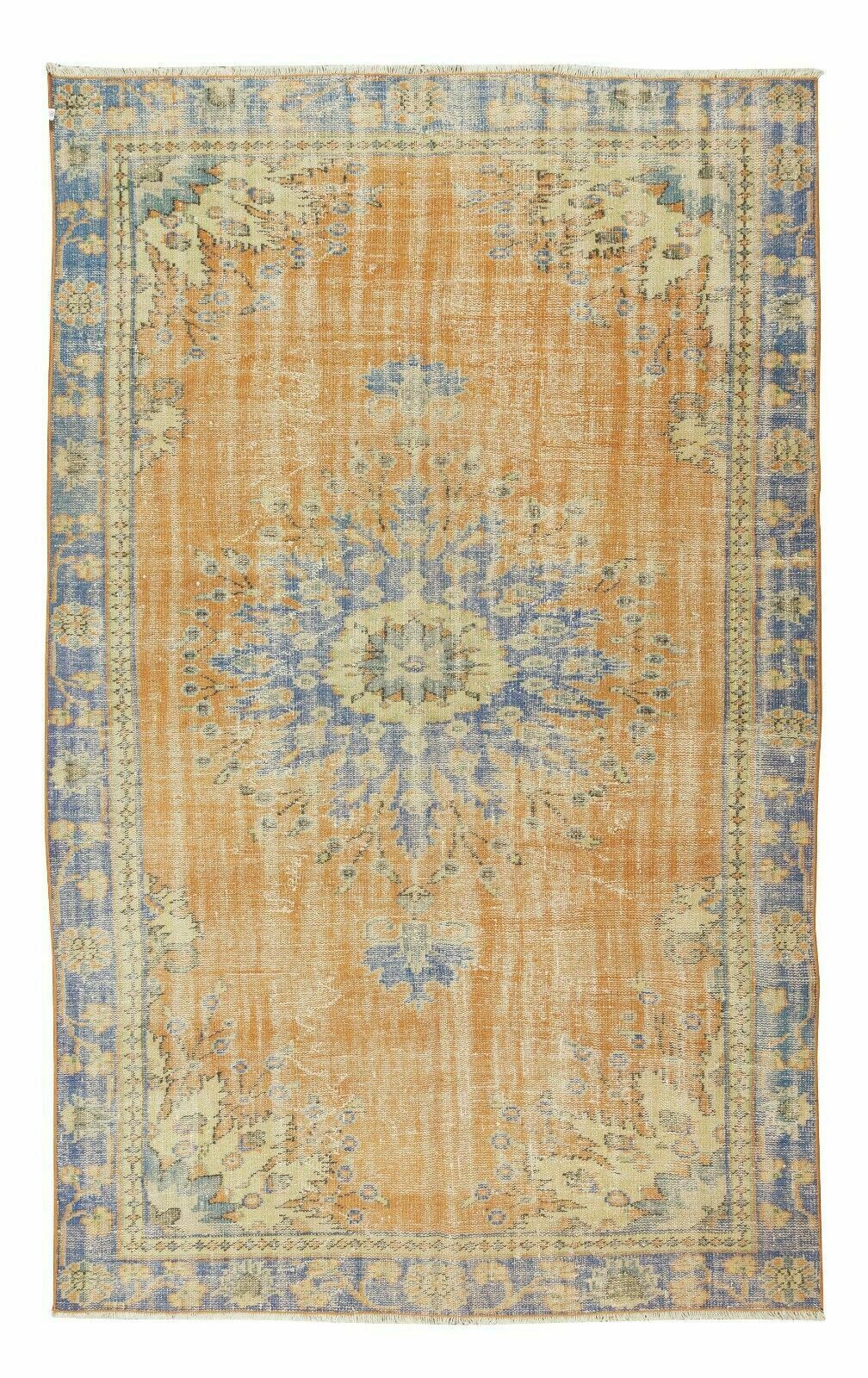 Tapis turc Oushak vintage noué à la main à motif médaillon, 5,8 x 9 ft