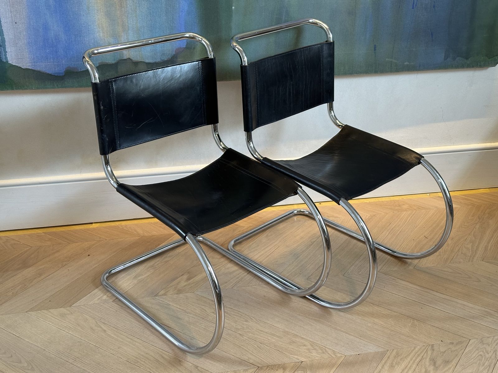 Pair Of Vintage 1970s Mies Van Der Rohe Mr10 Cantilever Side/Dining Chairs By Thonet photo buy