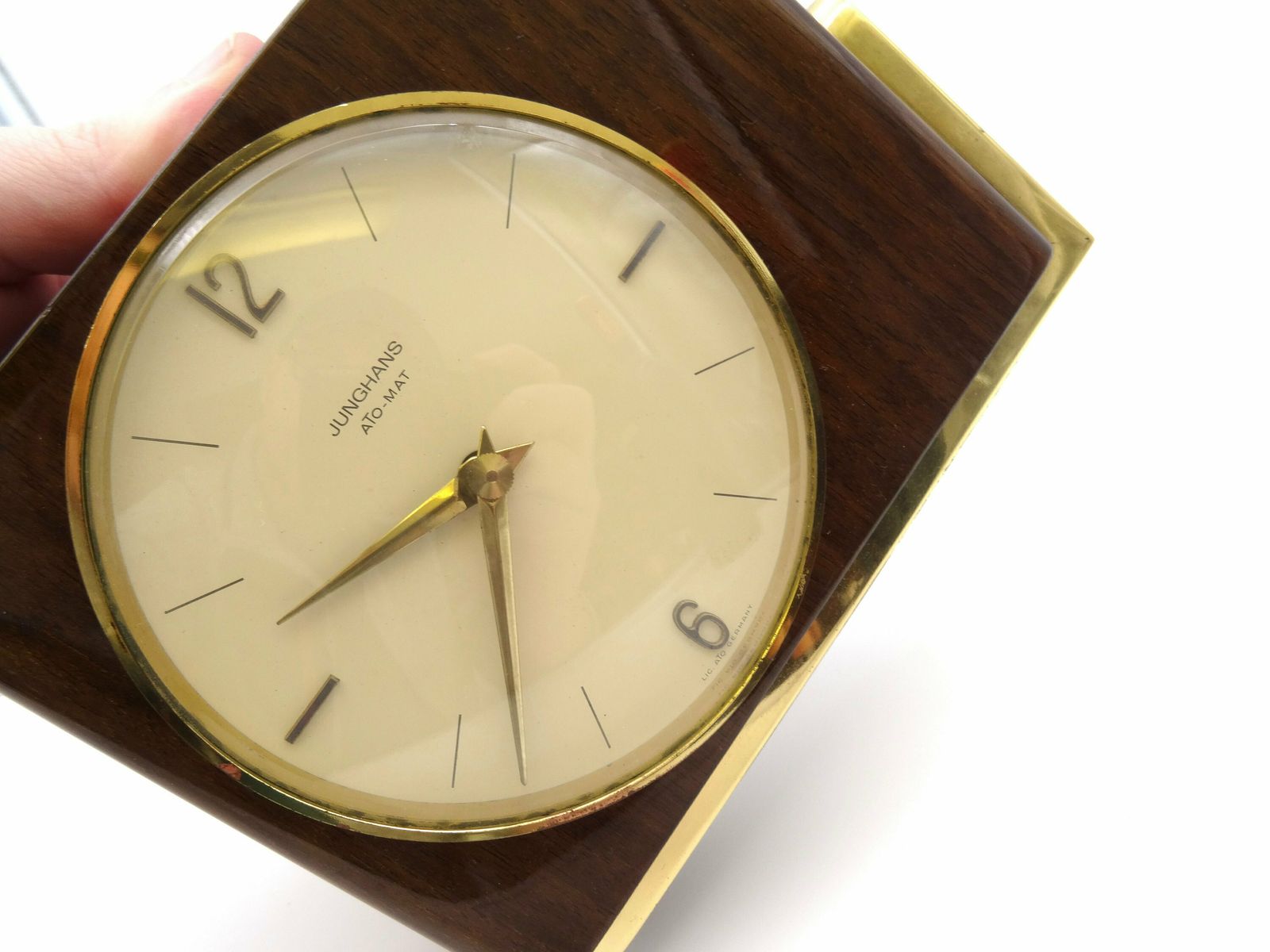 Rare Minimalist Mid Century Teak Desk Clock By Junghans Ato Mat photo for sale