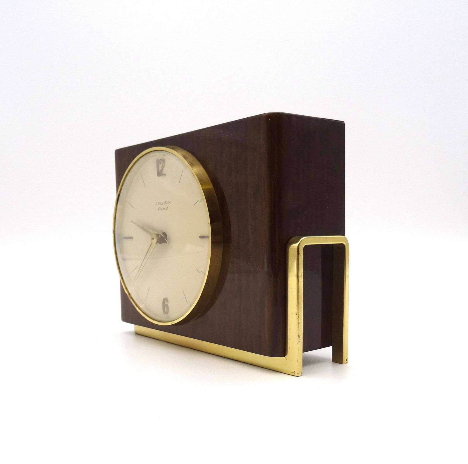 Rare Minimalist Mid Century Teak Desk Clock By Junghans Ato Mat photo vintage