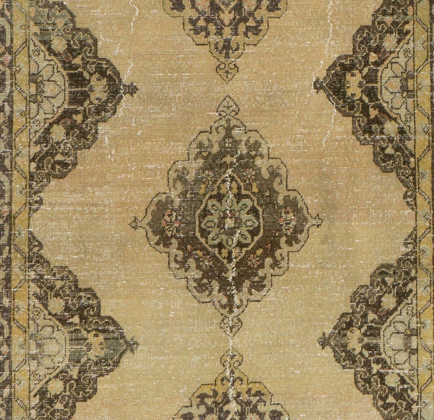 5x12.7 Ft Mid Century Handmade Oushak Runner. Natural Beige & Brown Wool Rug photo Textiles