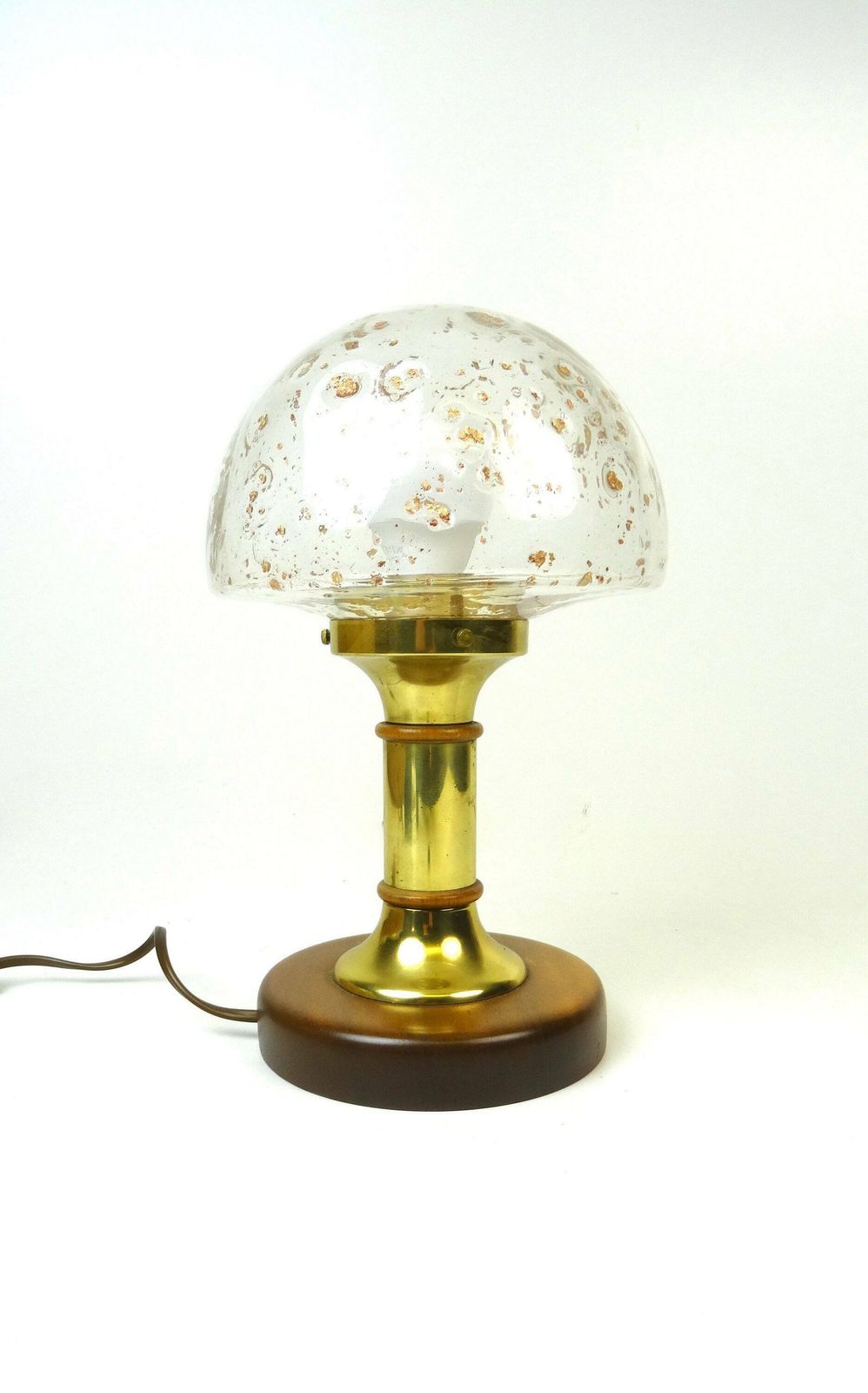 Beautiful Mid Century Teak Brass Glass Mushroom Desk Lamp By Temde