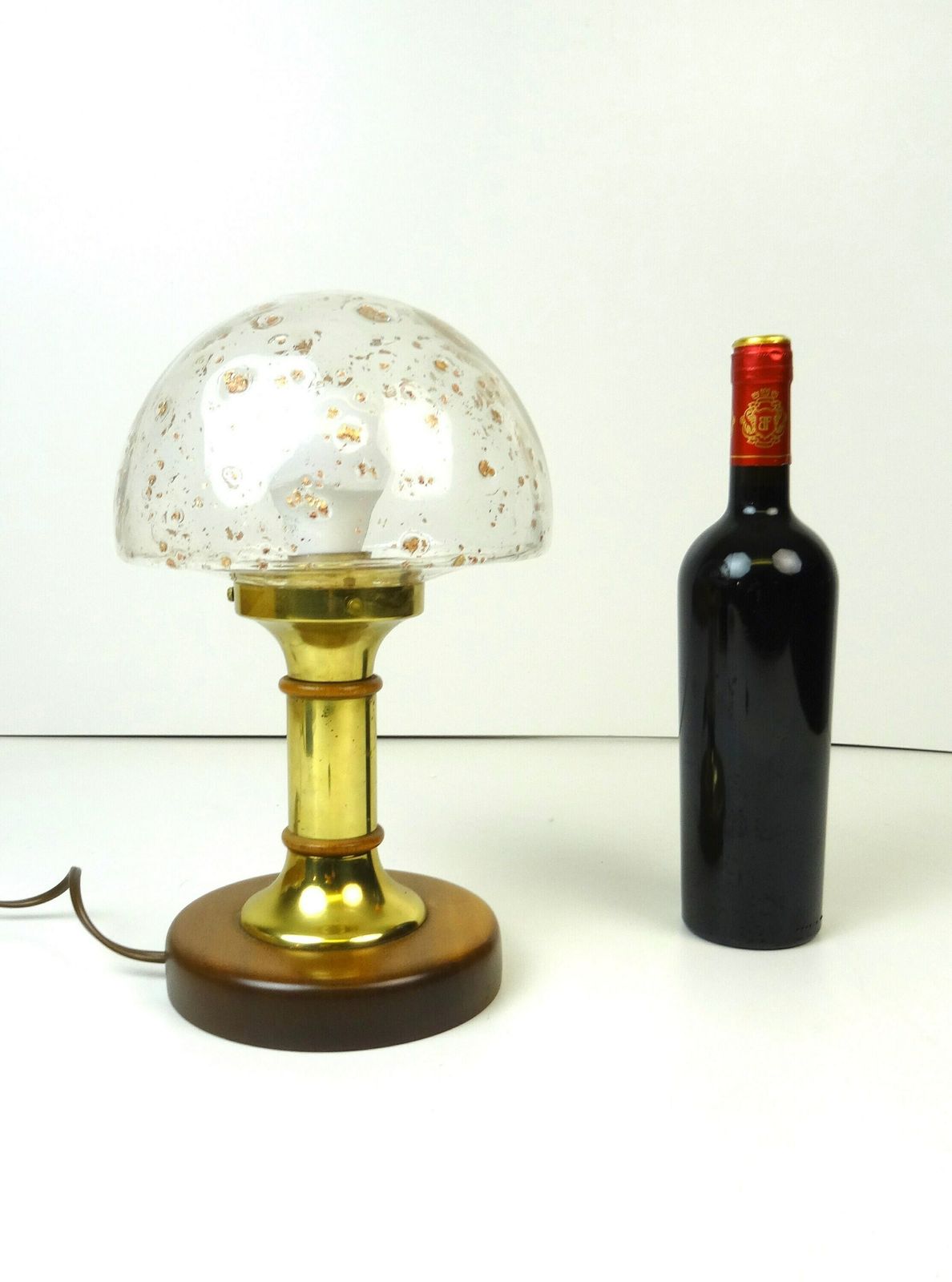 Beautiful Mid Century Teak Brass Glass Mushroom Desk Lamp By Temde photo vinterior