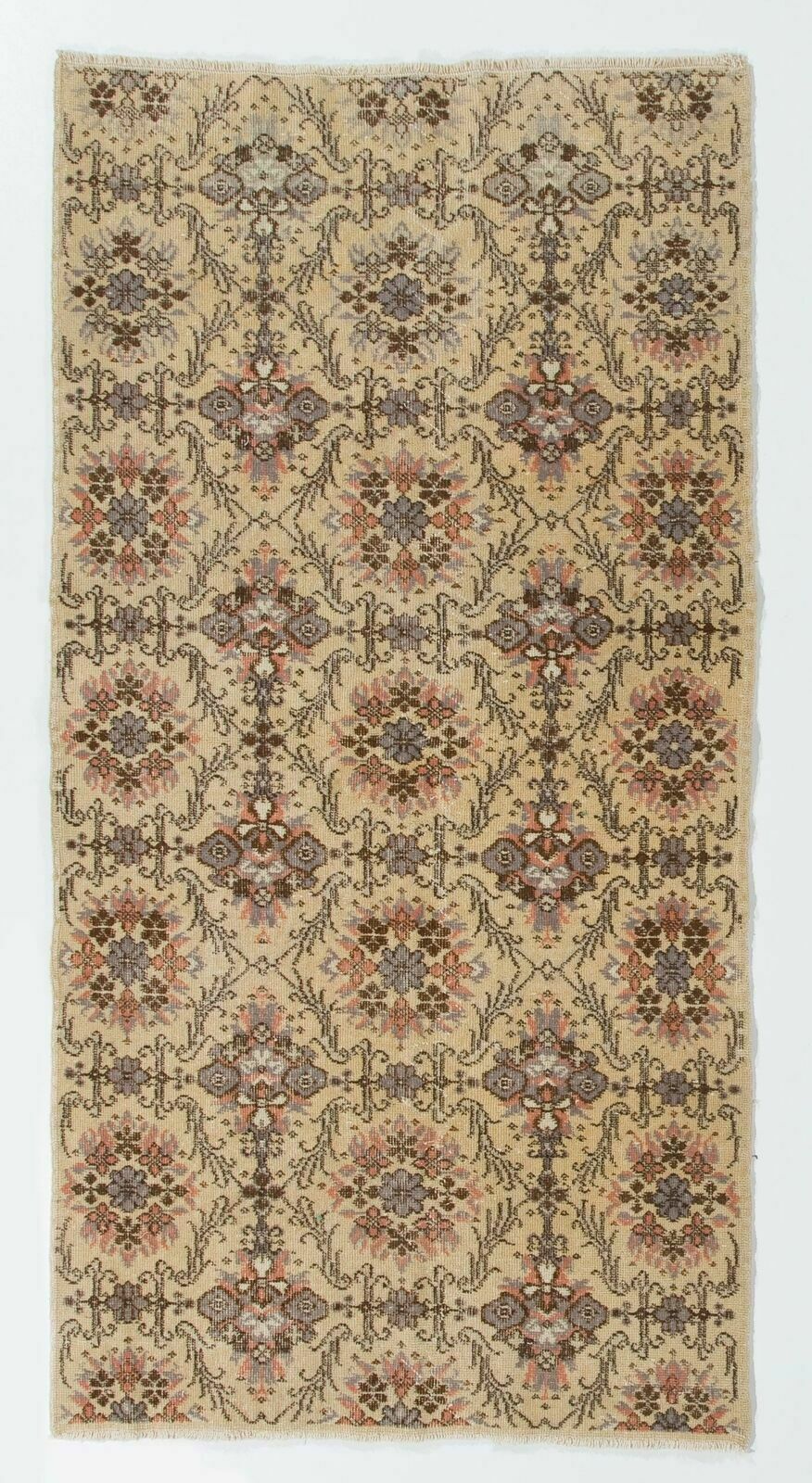 3.8x7.3 Ft Hand Knotted Vintage Floral Design Anatolian Rug