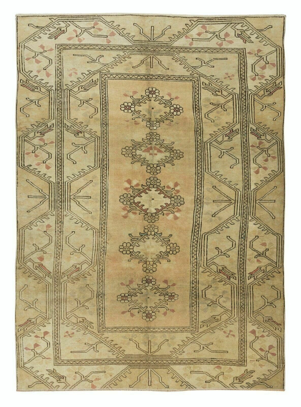 6x8.7 Ft Hand Knotted Vintage Turkish Milas Rug, 100% Wool