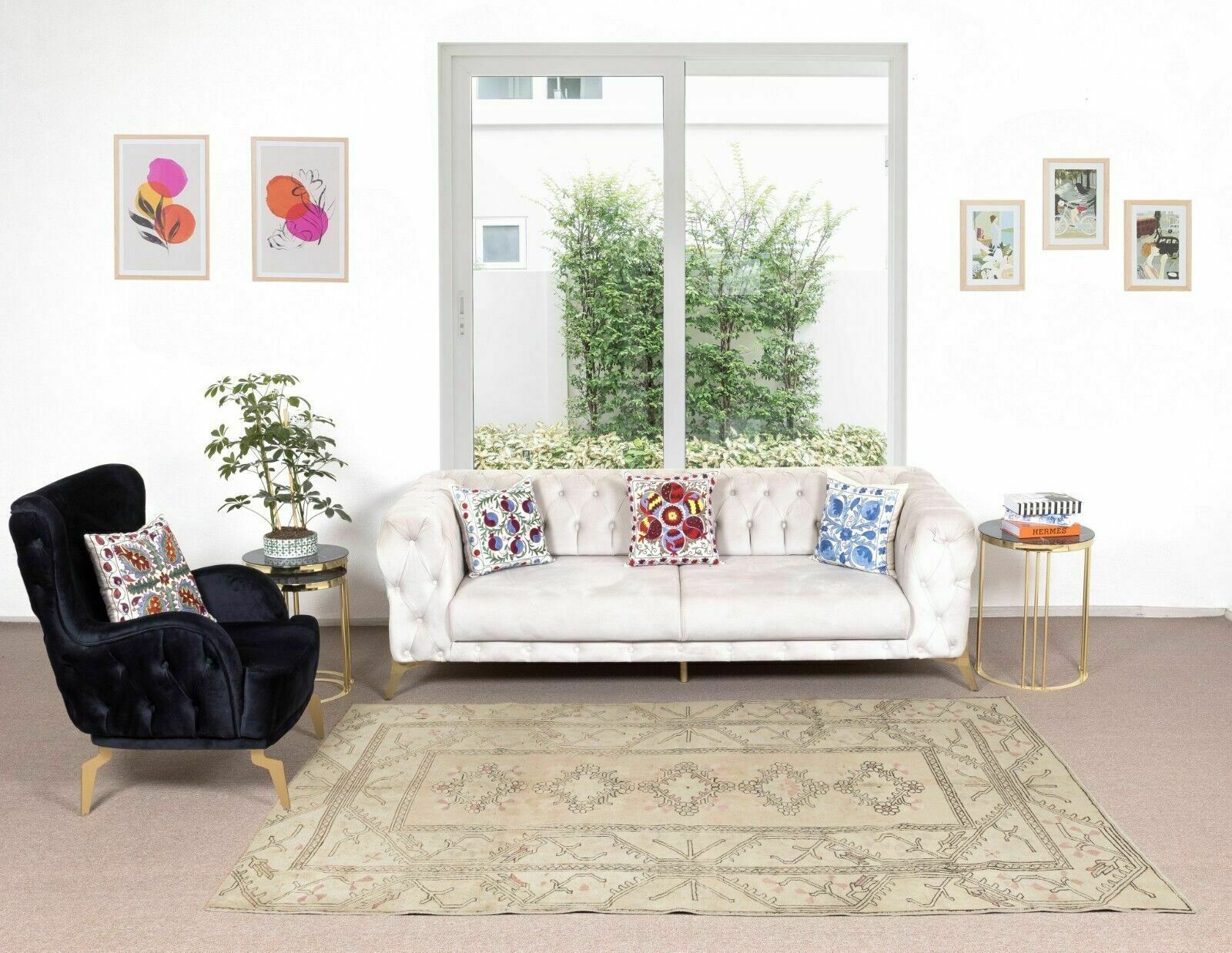 6x8.7 Ft Hand Knotted Vintage Turkish Milas Rug, 100% Wool photo furniture