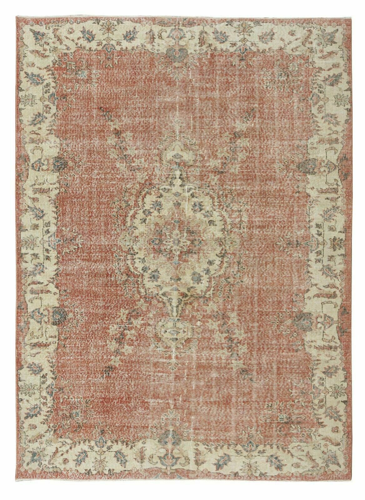 6.6x9 Ft Hand Knotted Vintage Oushak Rug, Traditional 1960s Floor Covering