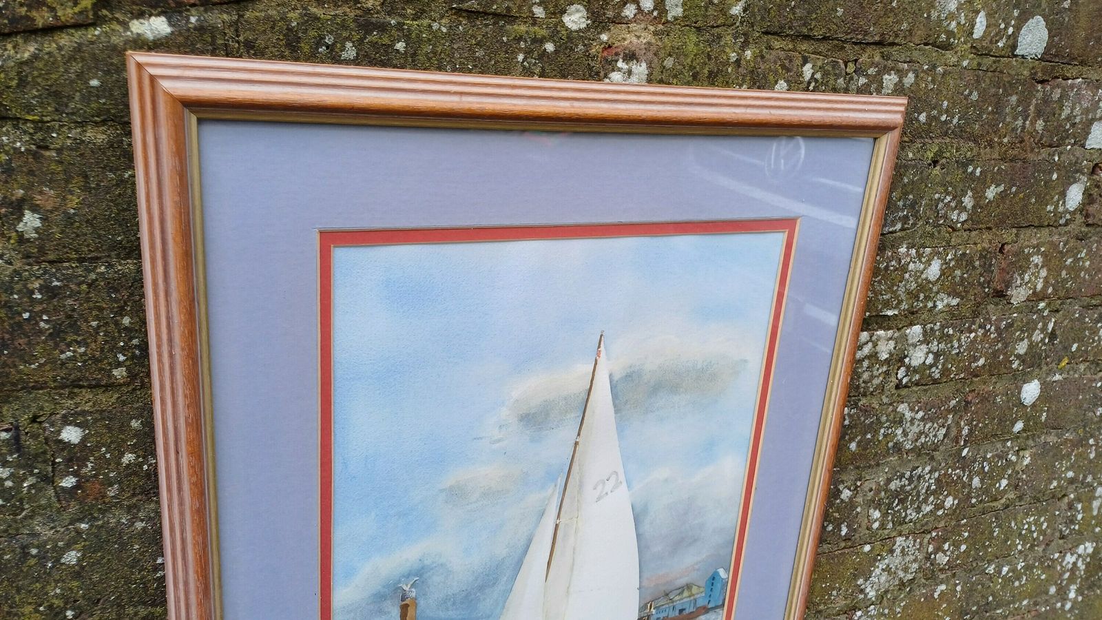 Large Original Watercolour Of A Yacht Leaving A Harbour, Jetty, Quay   Seaside, Maritime, Boating Scene photo for sale