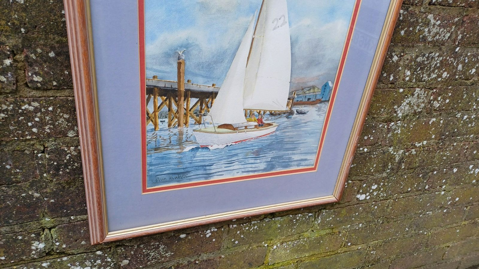 Large Original Watercolour Of A Yacht Leaving A Harbour, Jetty, Quay   Seaside, Maritime, Boating Scene photo Art