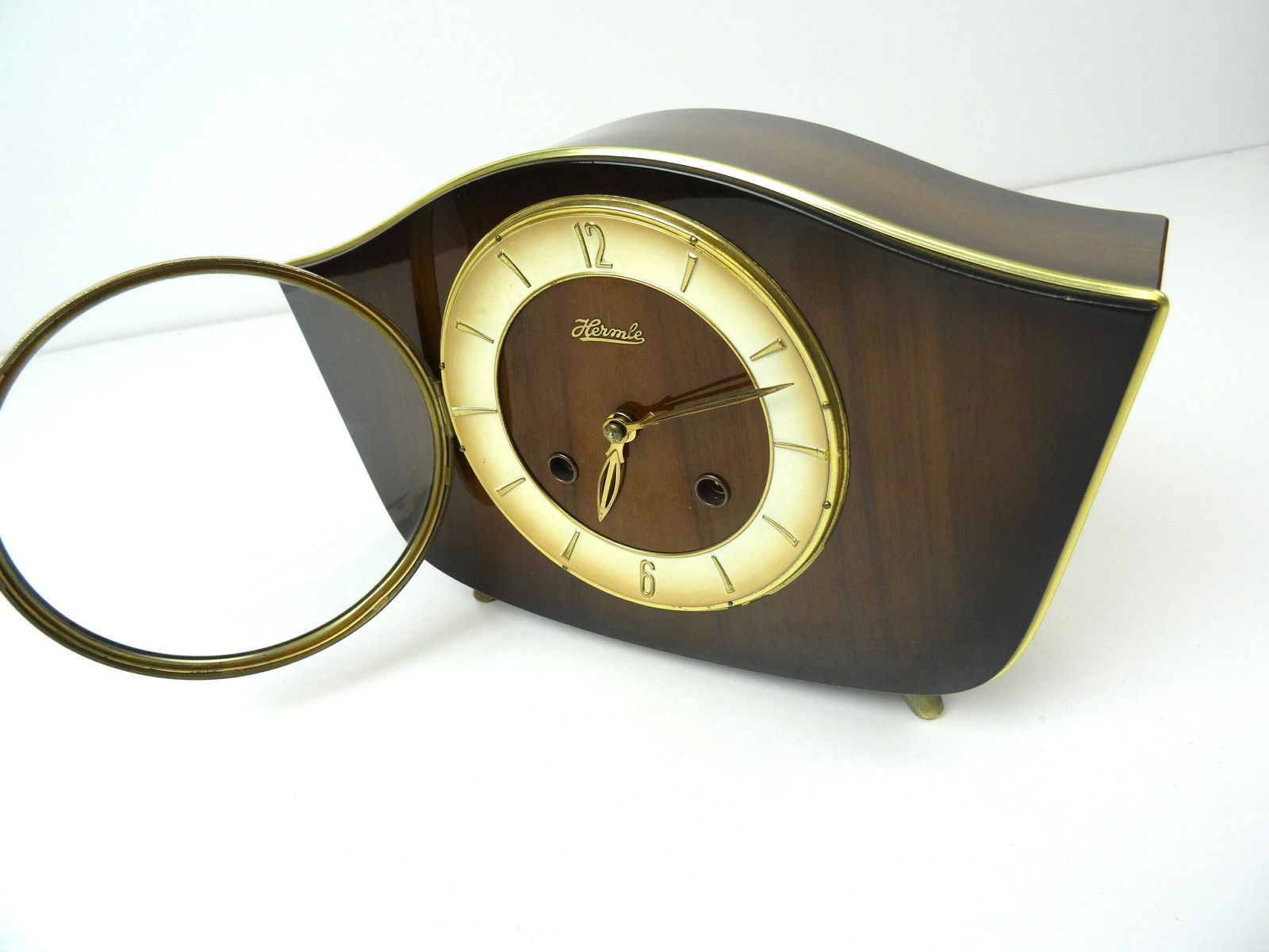 Rare 60s Mid Century Teak Chimny Desk Clock By Hermle photo vinterior
