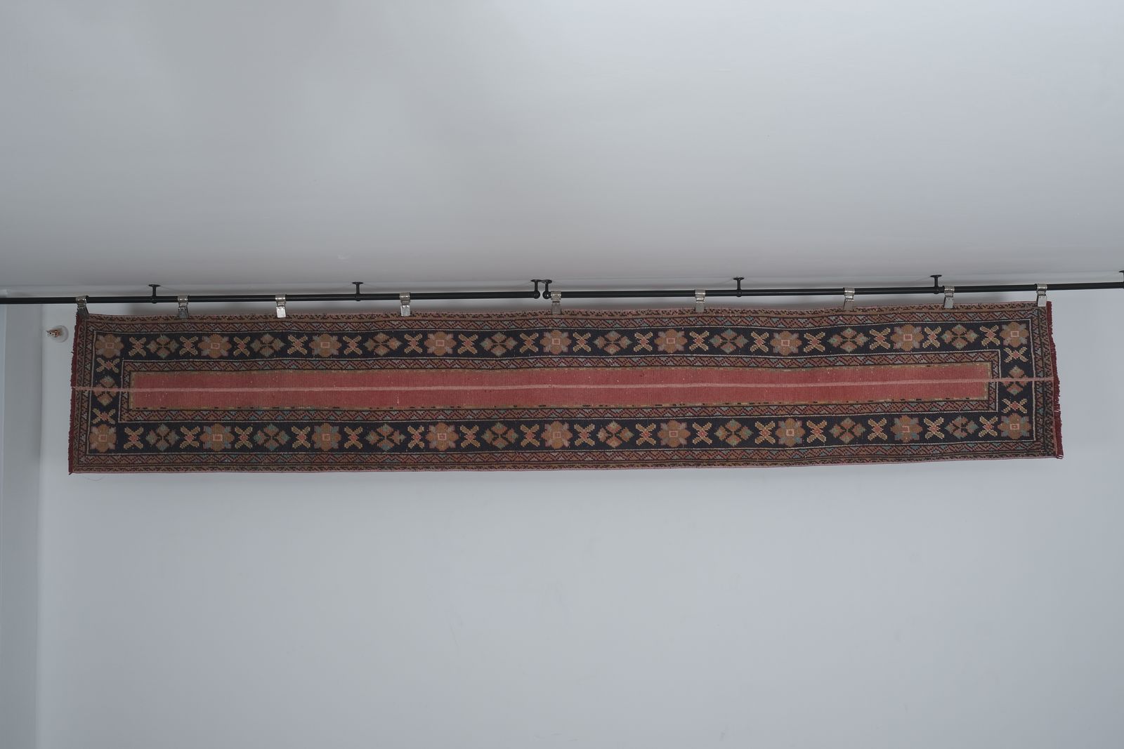 550.0 Vintage Geometric Design Turkish Anatolian Runner Rug 2'' X 12'4'' photo