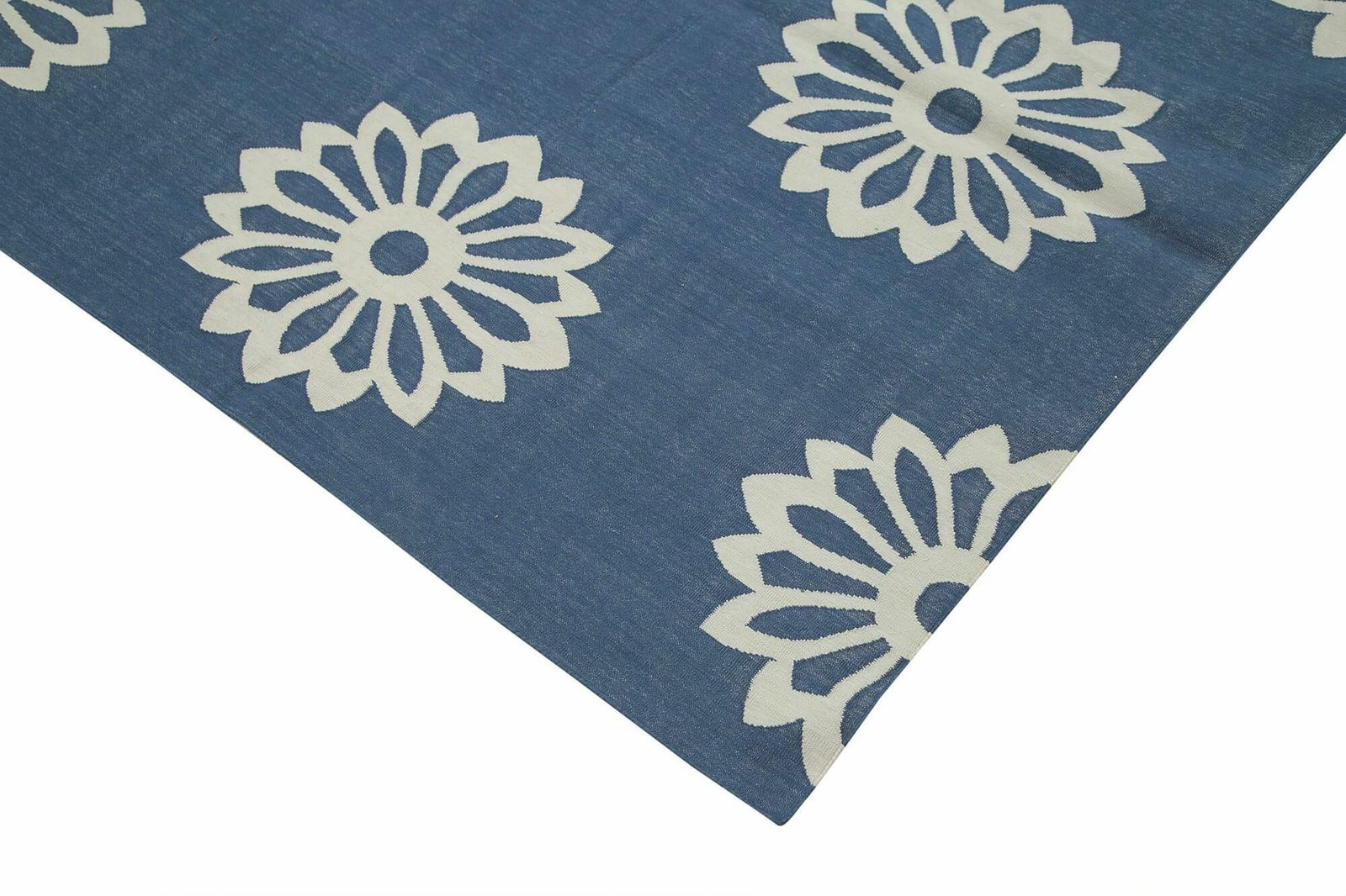 9x12 Blue Dhurrie Rug, Late 20th Century photo Textiles