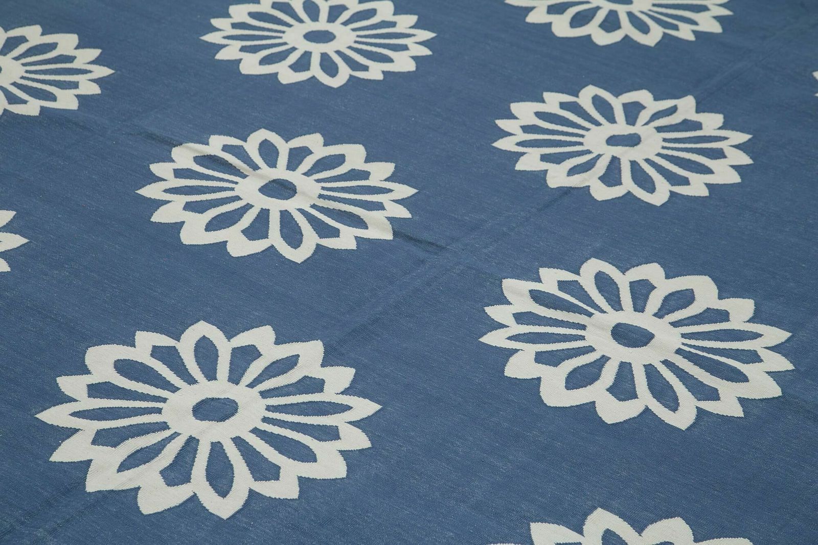 9x12 Blue Dhurrie Rug, Late 20th Century photo 1902.0