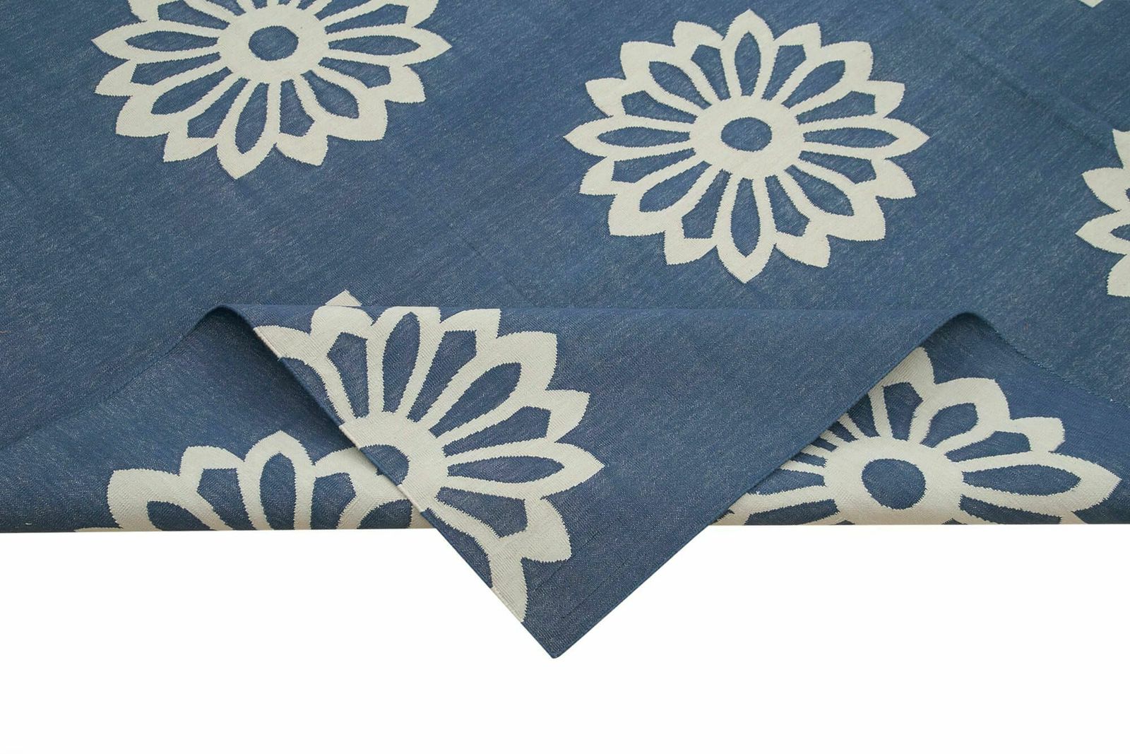 9x12 Blue Dhurrie Rug, Late 20th Century photo vinterior