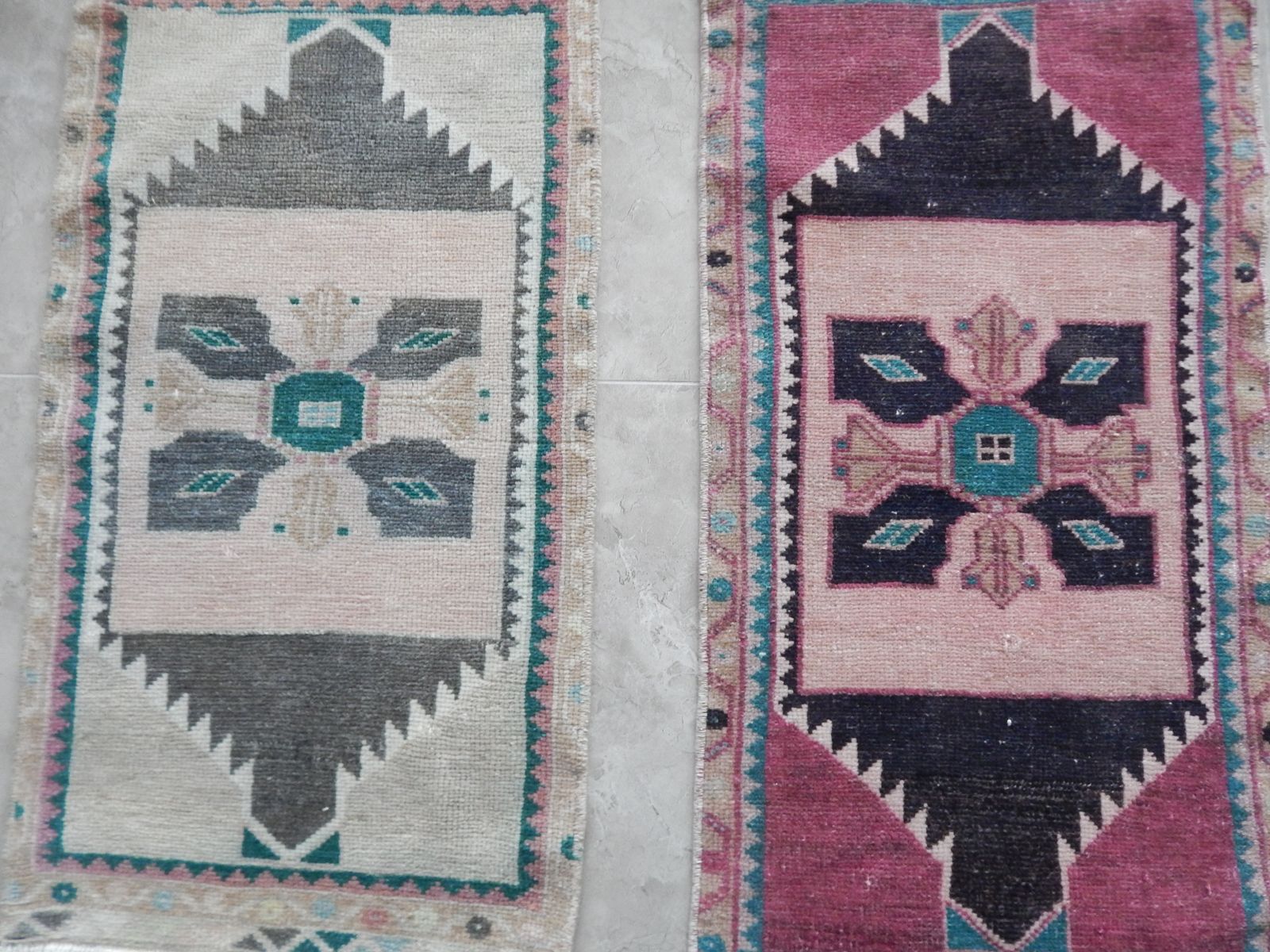 Traditional Handwoven Oushak Wool Yastik Rug 1'7" X 2'11"   Set Of Two photo Textiles