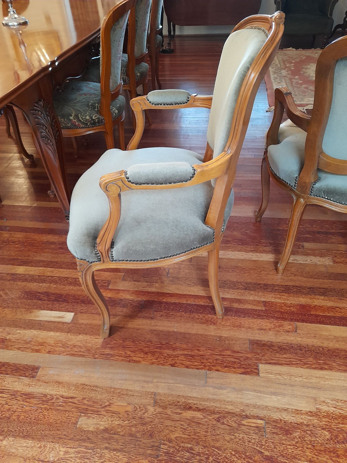 Louis XV Style Extendable Parquet Dining Table And 8 Chairs. photo vinterior