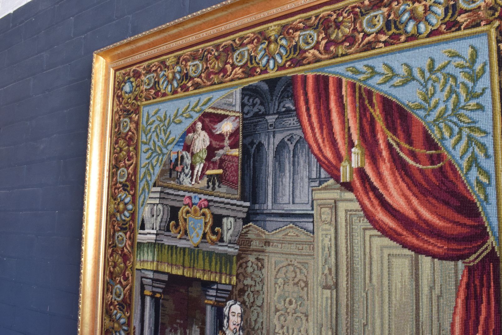French Tapestry Depicting Figures Playing Chess In The French Court In A Fabulous Gilt Frame photo buy