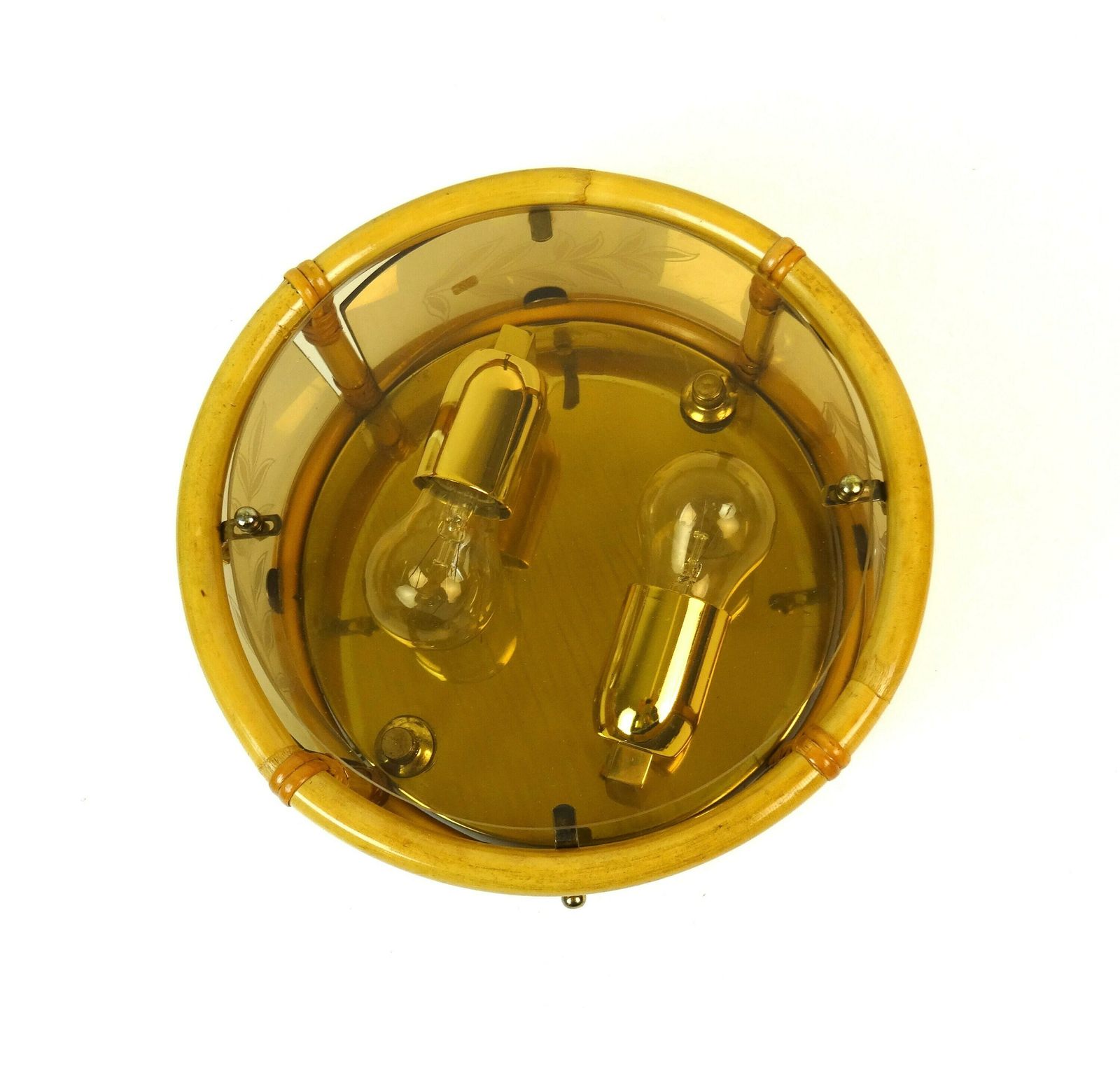 Beautiful Hollywood Regency Bamboo Glass Brass Ceiling Lamp Italy 1960 photo furniture