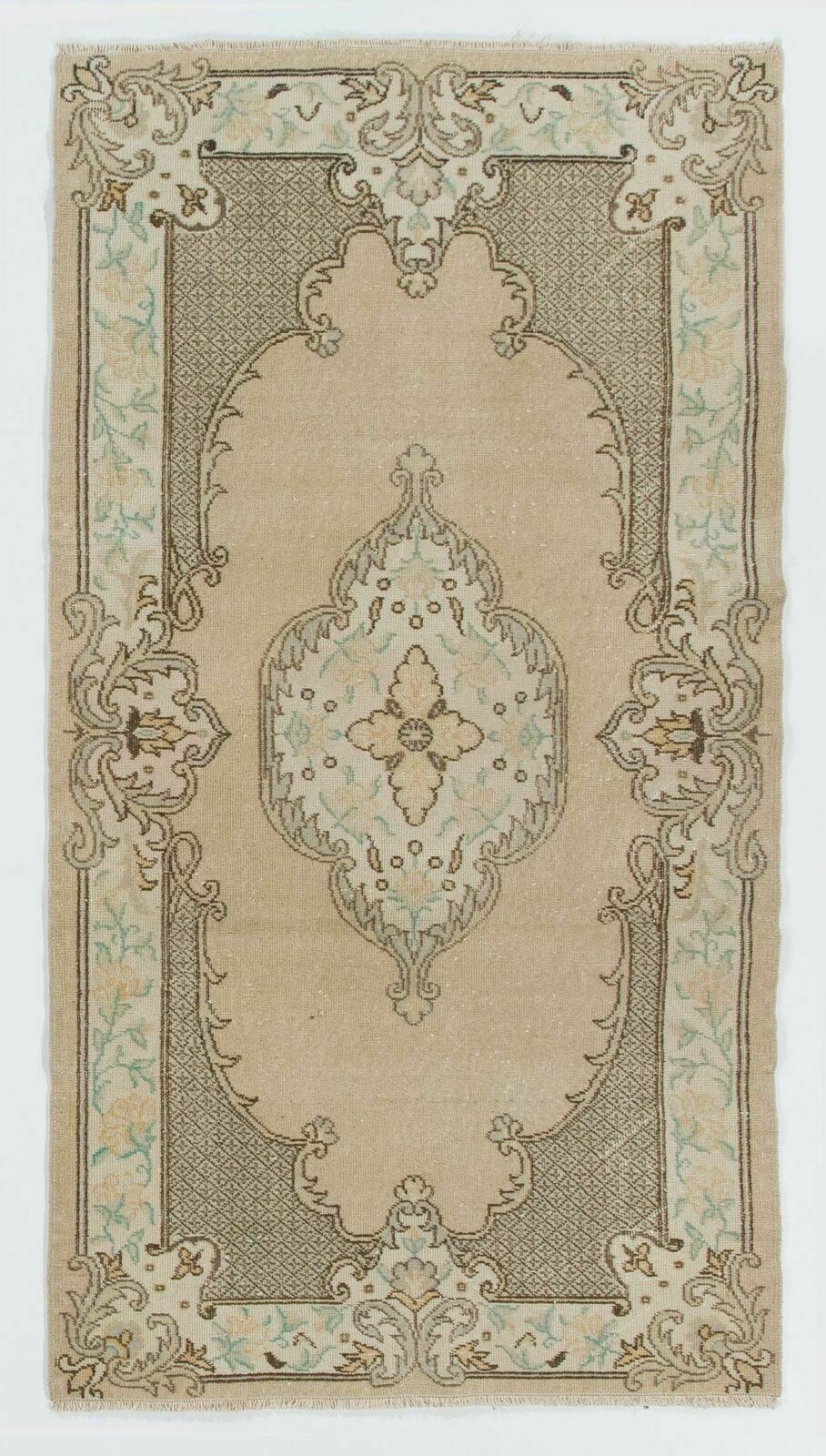 3.8x7 Ft Vintage Anatolian Oushak Rug. Hand Knotted Carpet, Floor Covering