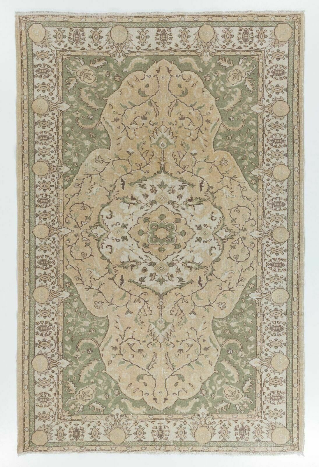 6.4x10 Ft Vintage Hand Knotted Oushak Area Rug With Medallion Design
