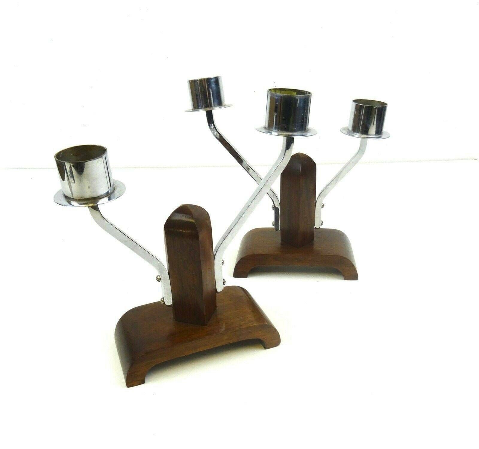 Stunning Pair Of Avant Garde Art Deco Bauhaus Candlesticks photo Home Decor