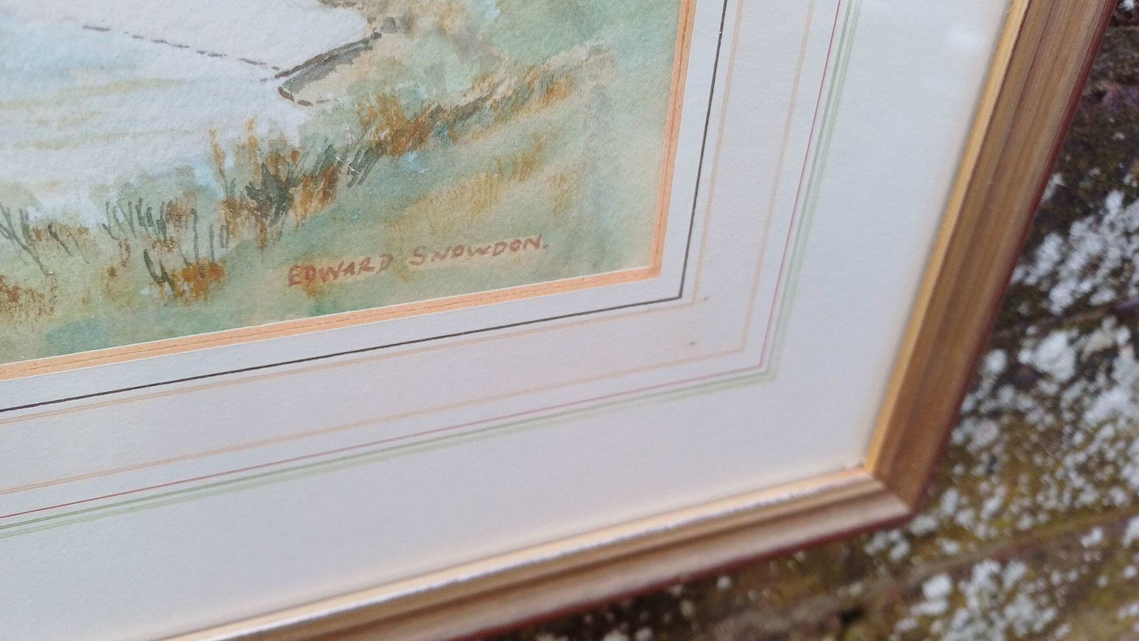 Wonderful Vintage Original Watercolour   English Scene, Castle On A River (Edward Snowdon), Glazed And Framed With Mount, Ready To Hang photo for sale