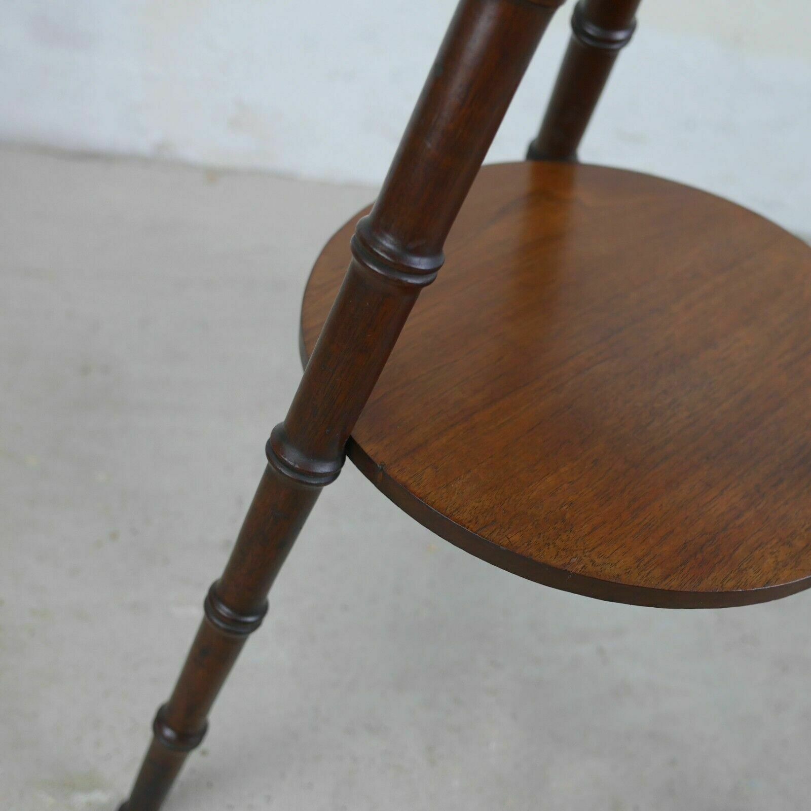 Antique Victorian Faux Bamboo Carved Poker Tripod Side Lamp Table photo vintage