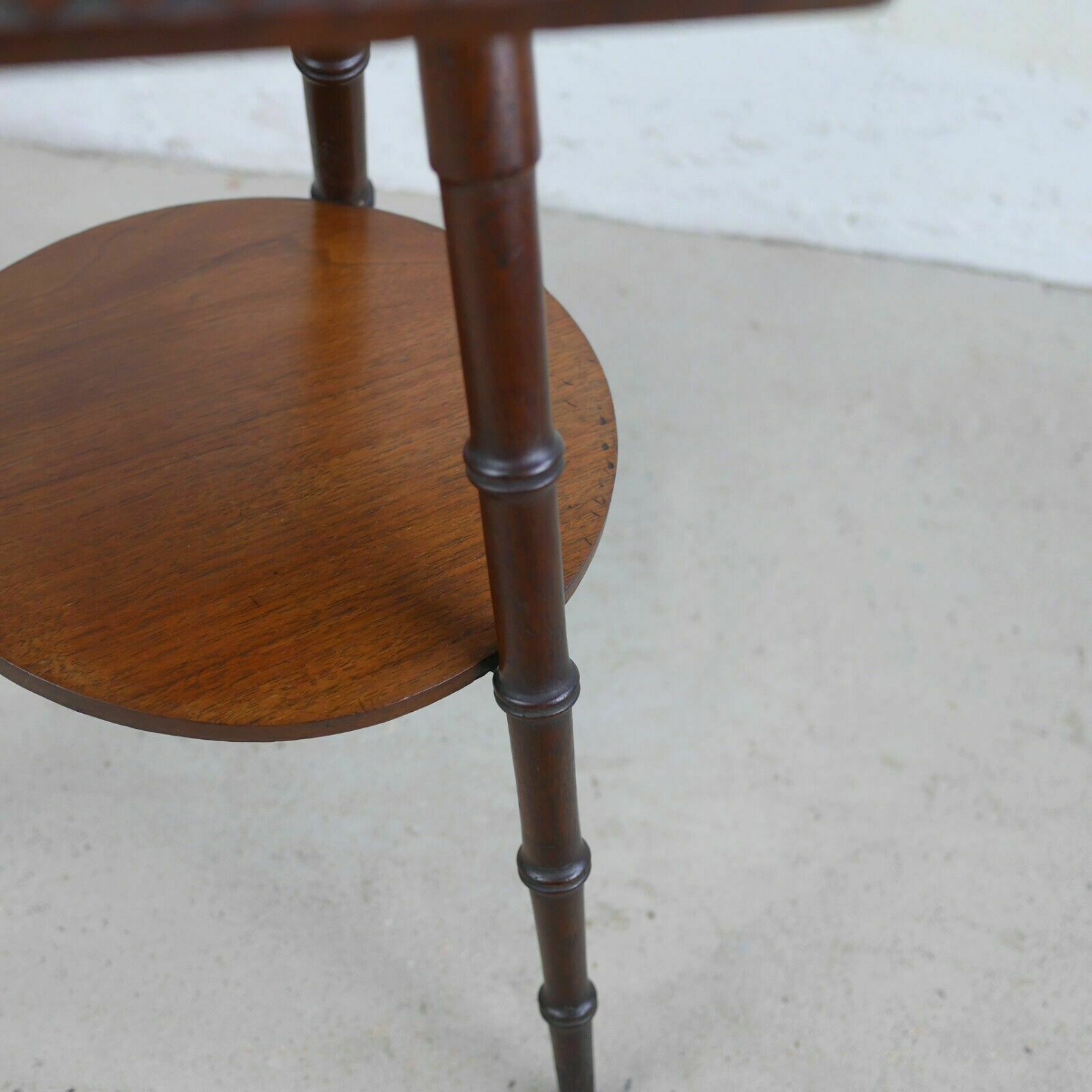 photo for sale Antique Victorian Faux Bamboo Carved Poker Tripod Side Lamp Table
