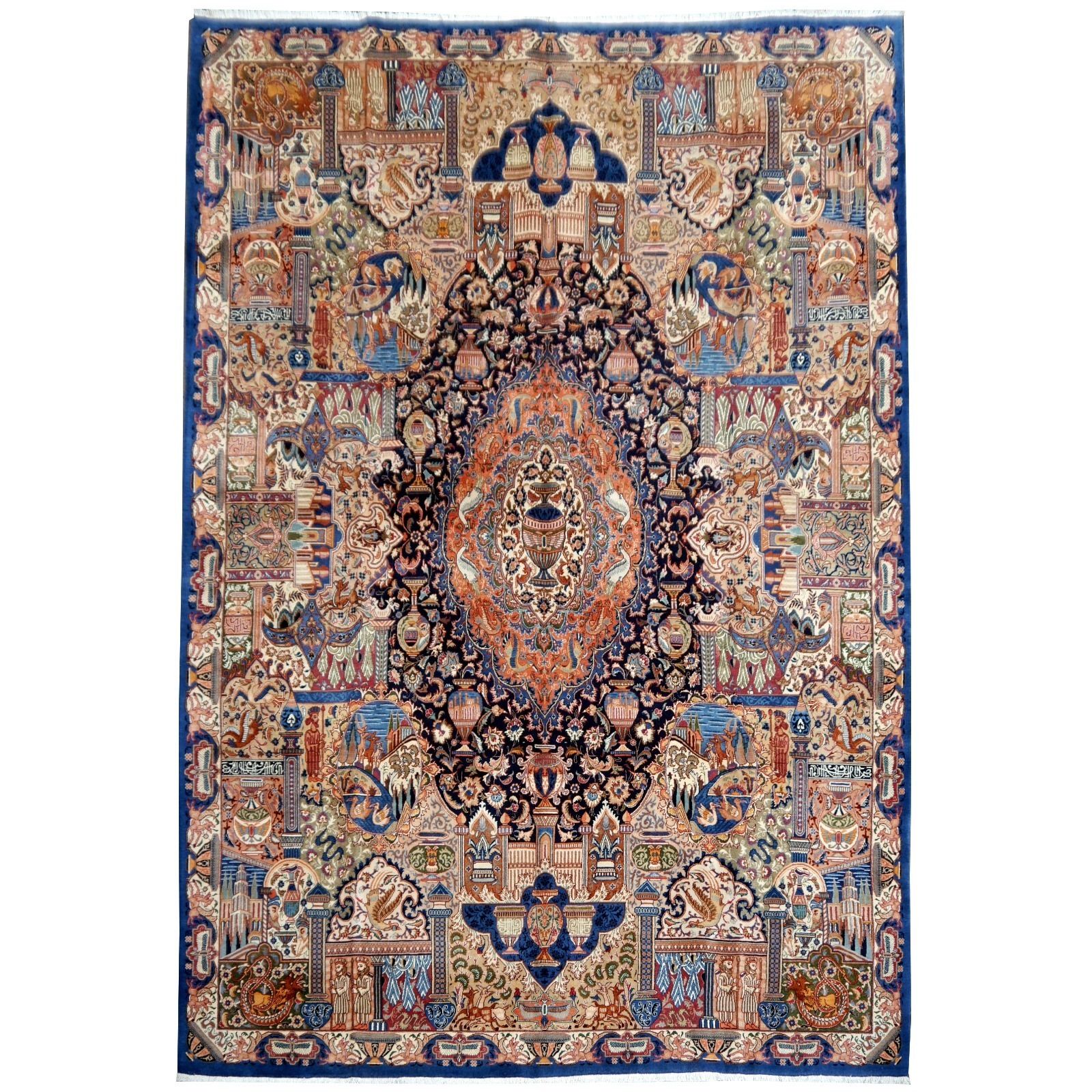 Large Vintage Rug With Pectoral Floral Design Hand Knotted 14 X 10 Ft