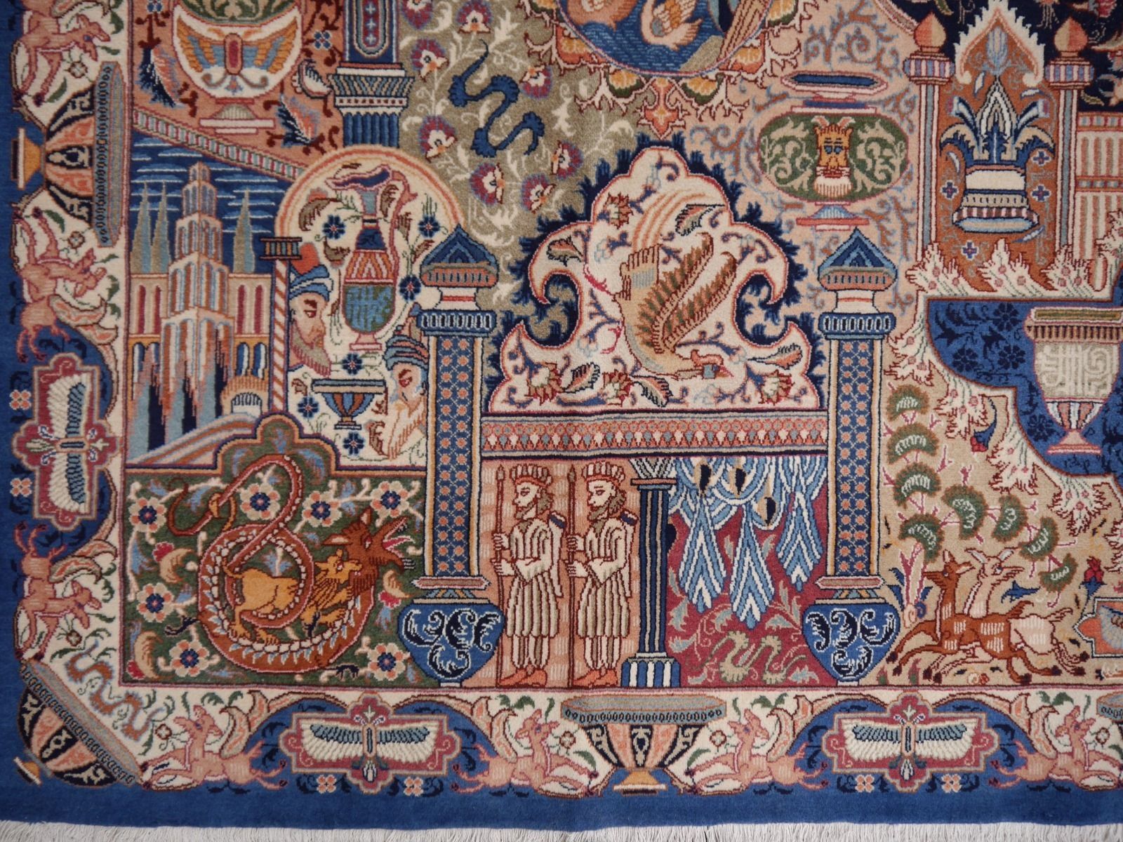 Textiles Large Vintage Rug With Pectoral Floral Design Hand Knotted 14 X 10 Ft photo