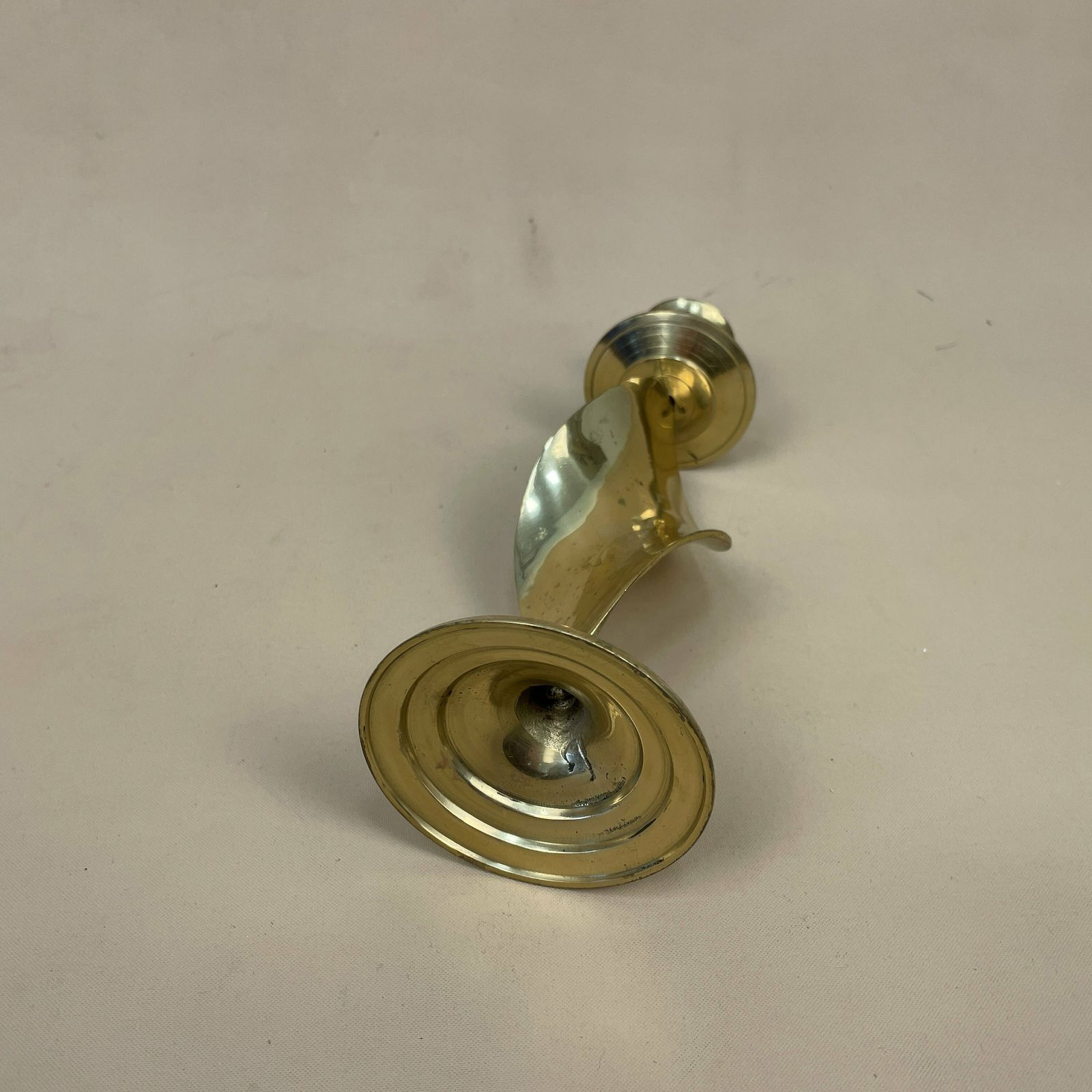 Antique Gold Brass Metal Candlestick Candle Stick Vintage Column Taper Dinner Twisted Twist Round Base Ornate Pattern Base photo for sale