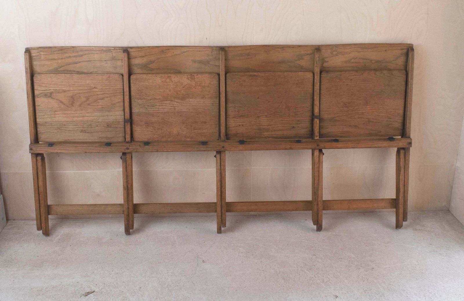 photo furniture Vintage Campaign Folding Oak 4 Seater Bench. English C.1920