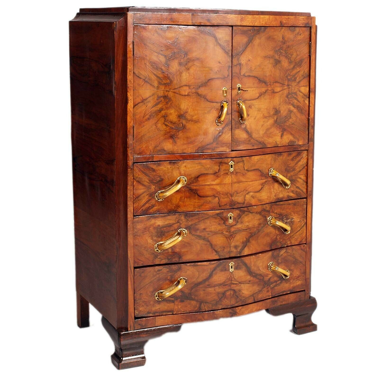 Art Deco Trumeau Cabinet Dresser  In Walnut Briar By Atelier Di Varedo Attributed To Gaetano Borsani