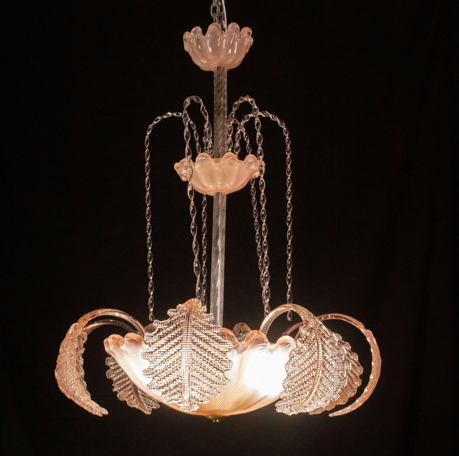 Pink Art Decò Barovier E Toso "Fountain" Pendant Light, Murano Glass, 1940s photo furniture