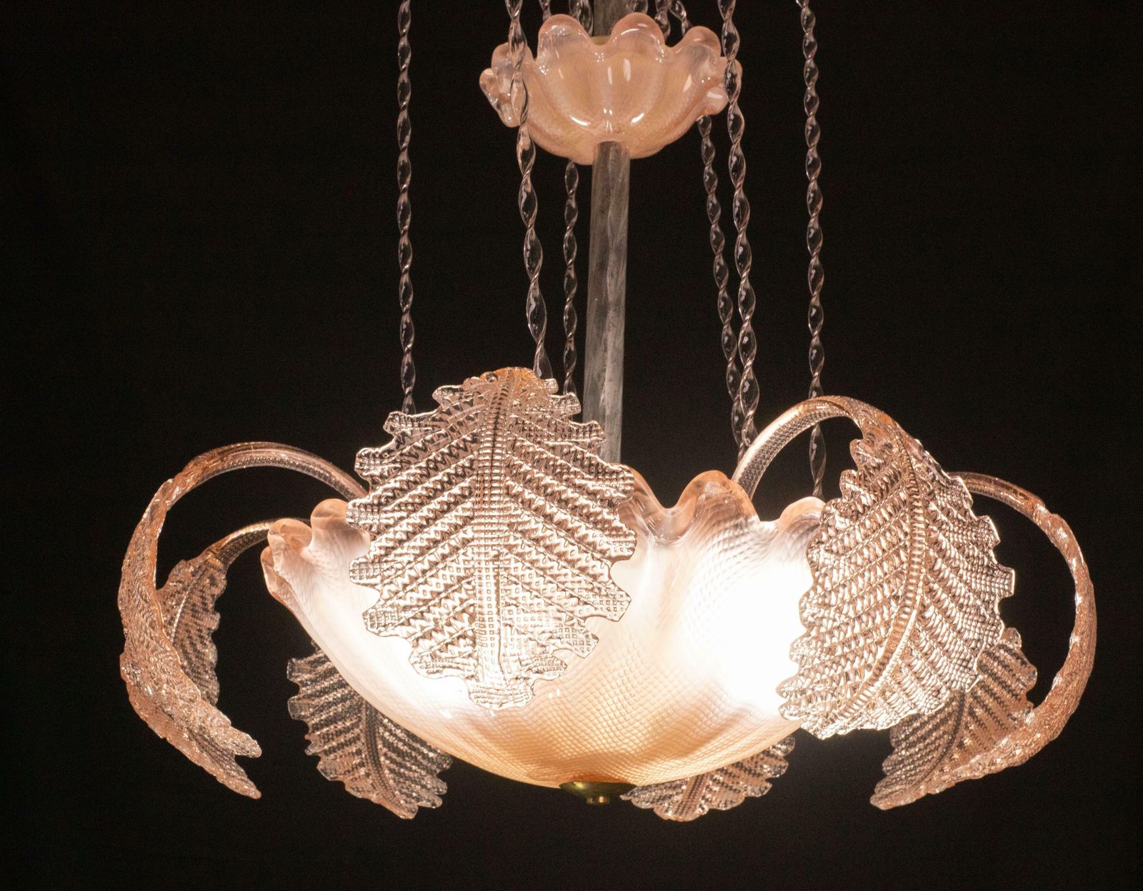 Pink Art Decò Barovier E Toso "Fountain" Pendant Light, Murano Glass, 1940s photo vinterior