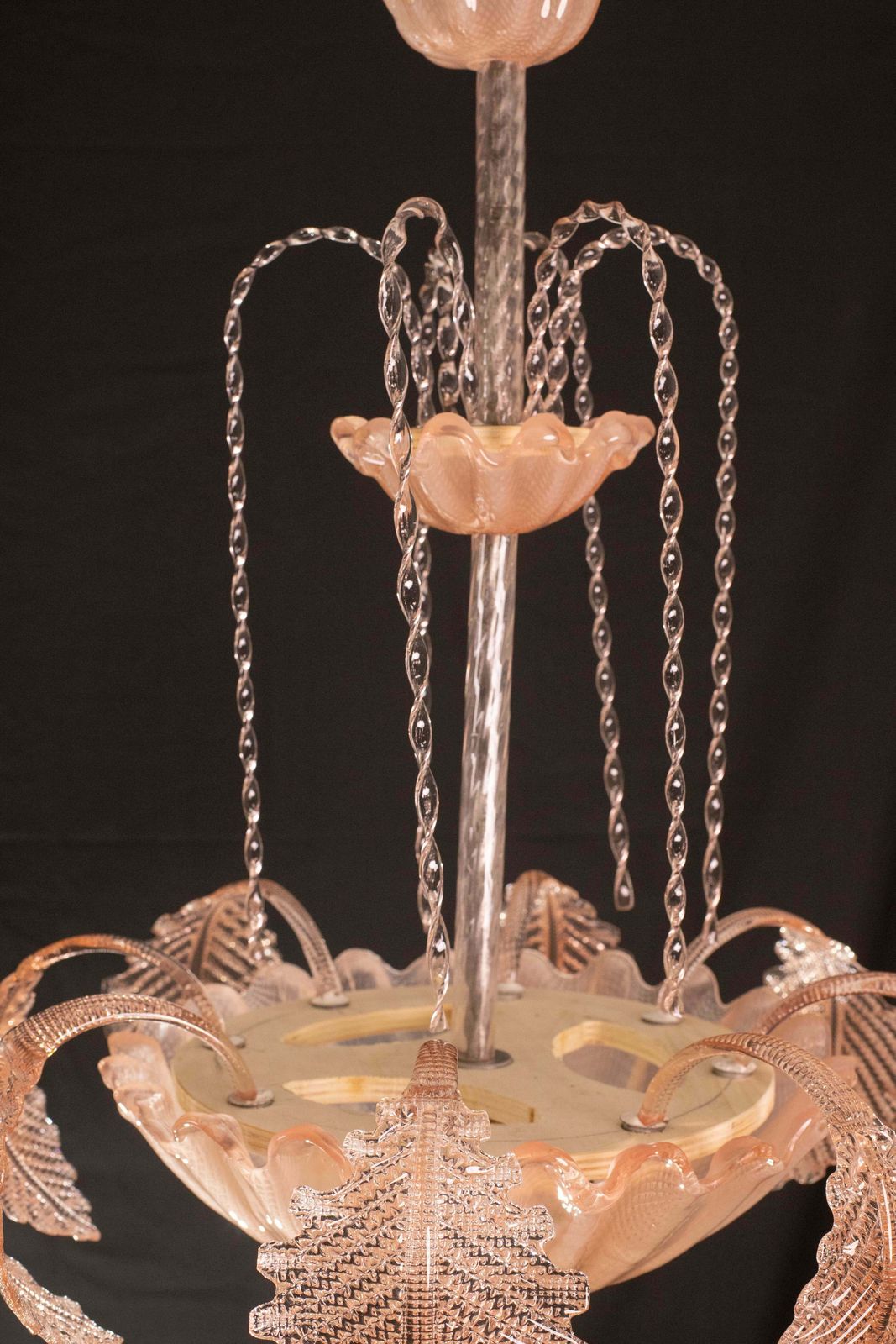 Pink Art Decò Barovier E Toso "Fountain" Pendant Light, Murano Glass, 1940s photo vintage