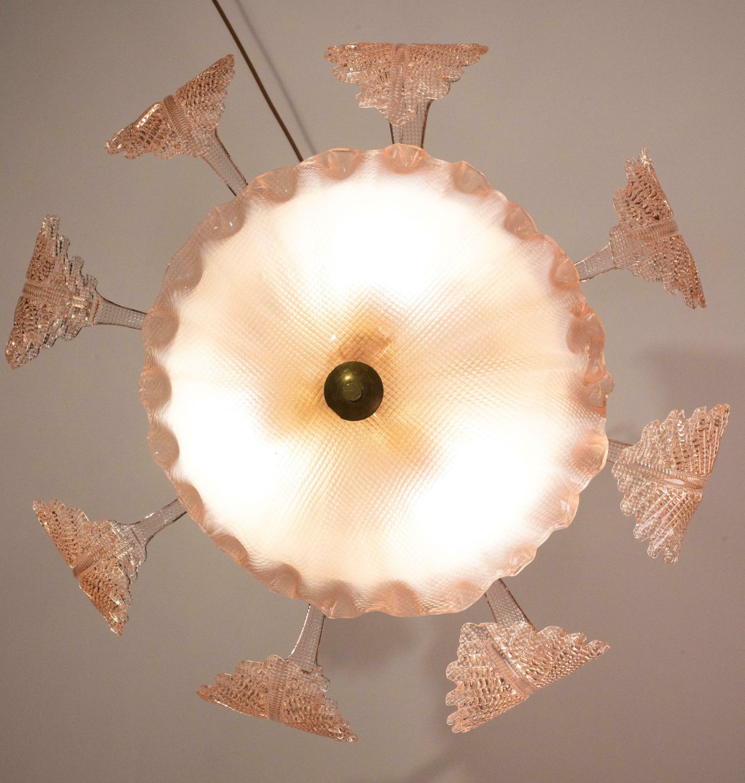 Lighting Pink Art Decò Barovier E Toso "Fountain" Pendant Light, Murano Glass, 1940s photo
