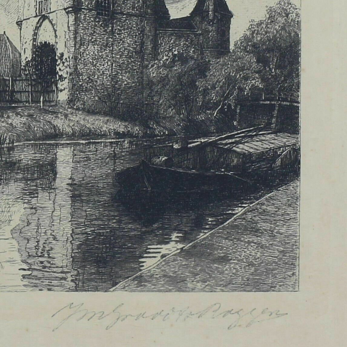 Etching Of The Amsterdam Gate Haarlem. Monogram Similar To Theo Van Rysselberghe photo Art