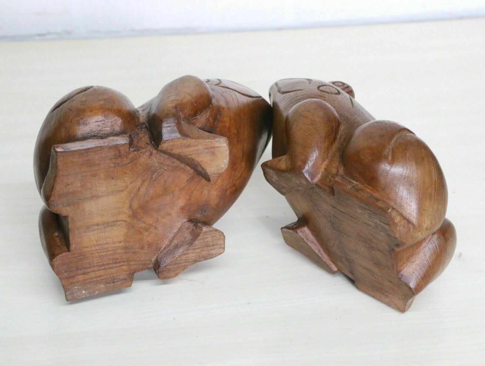 95.0 A Pair Of Large Antique Wooden Frog Incense Burners Chinese Carved Teak 1960's photo