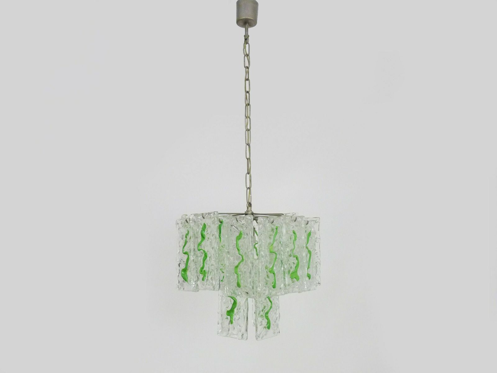 Mid Century Italian Chandelier With Hanging Glass Plates Green Decor photo for sale