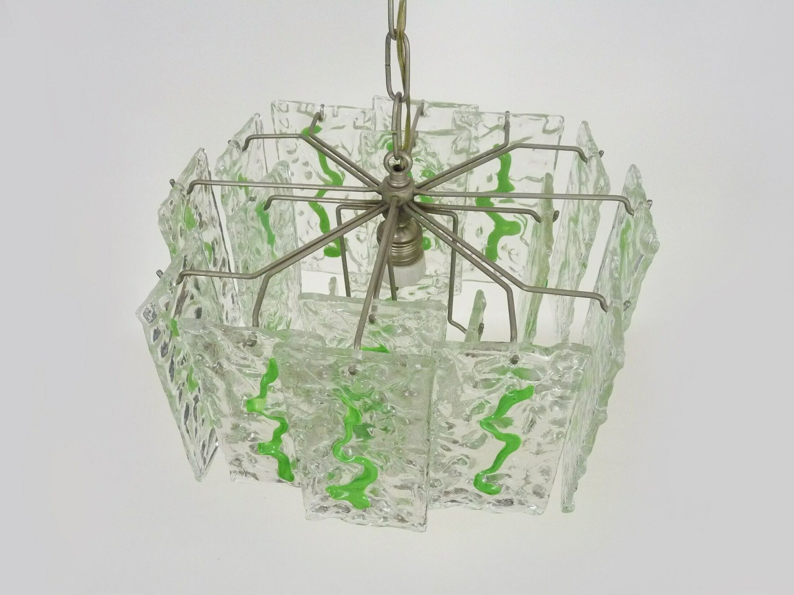 Mid Century Italian Chandelier With Hanging Glass Plates Green Decor photo buy